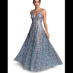Dress The Population Blue Ariyah Floral Sequin Evening Gown